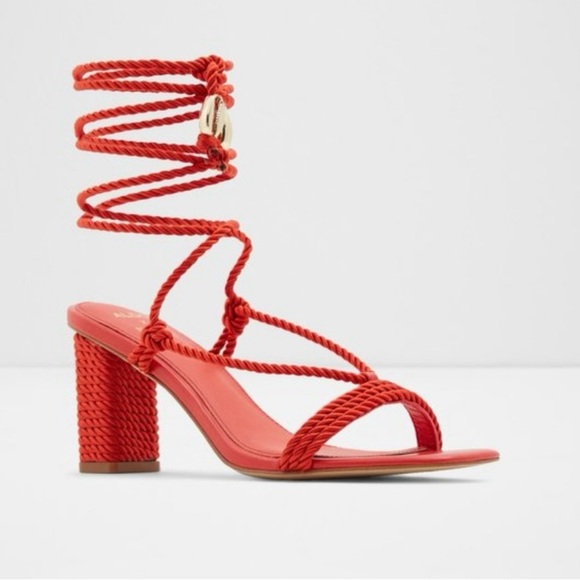 Aldo Red Stiletto Heels with Ankle Straps - Picture 2 of 5